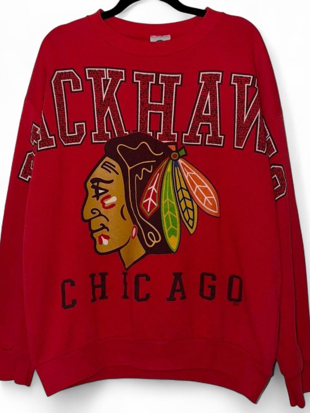 Vintage 90s Chicago Blackhawks NHL spellout graphic sweatshirt size large